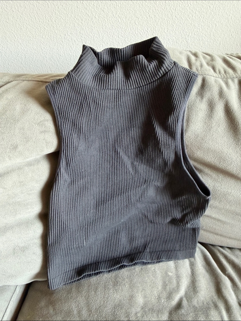 Zara Charcoal Ribbed Mock Neck Sleeveless Top